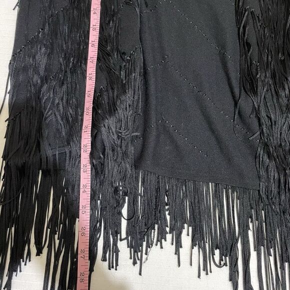 Ella Moss Vest Open Front Fringe Black Cowgirl Womens L Mob Wife Festival Indie - Picture 5 of 6